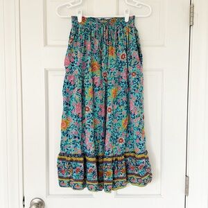 MEROKEETY skirt size S blue pink yellow long tiered cottagecore floral